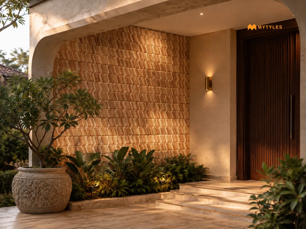 Brown Zig Zag Slat Matt Ceramic Elevation Wall Tile